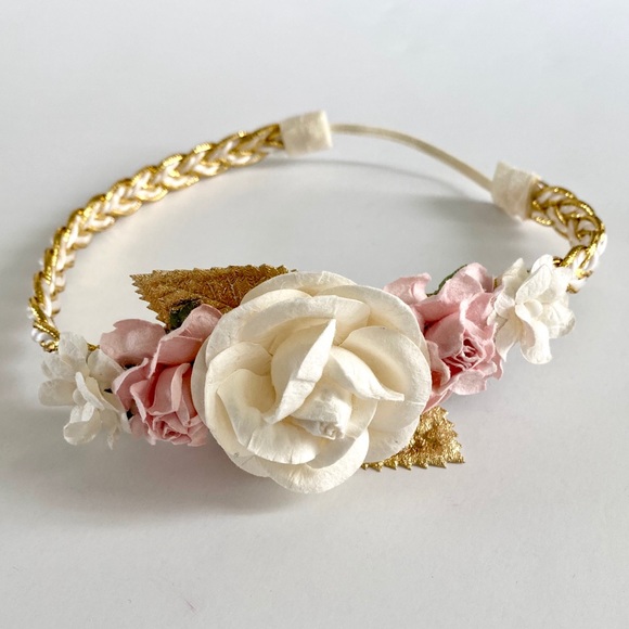 Other - Ivory, Light Pink & Gold Floral Baby Headband